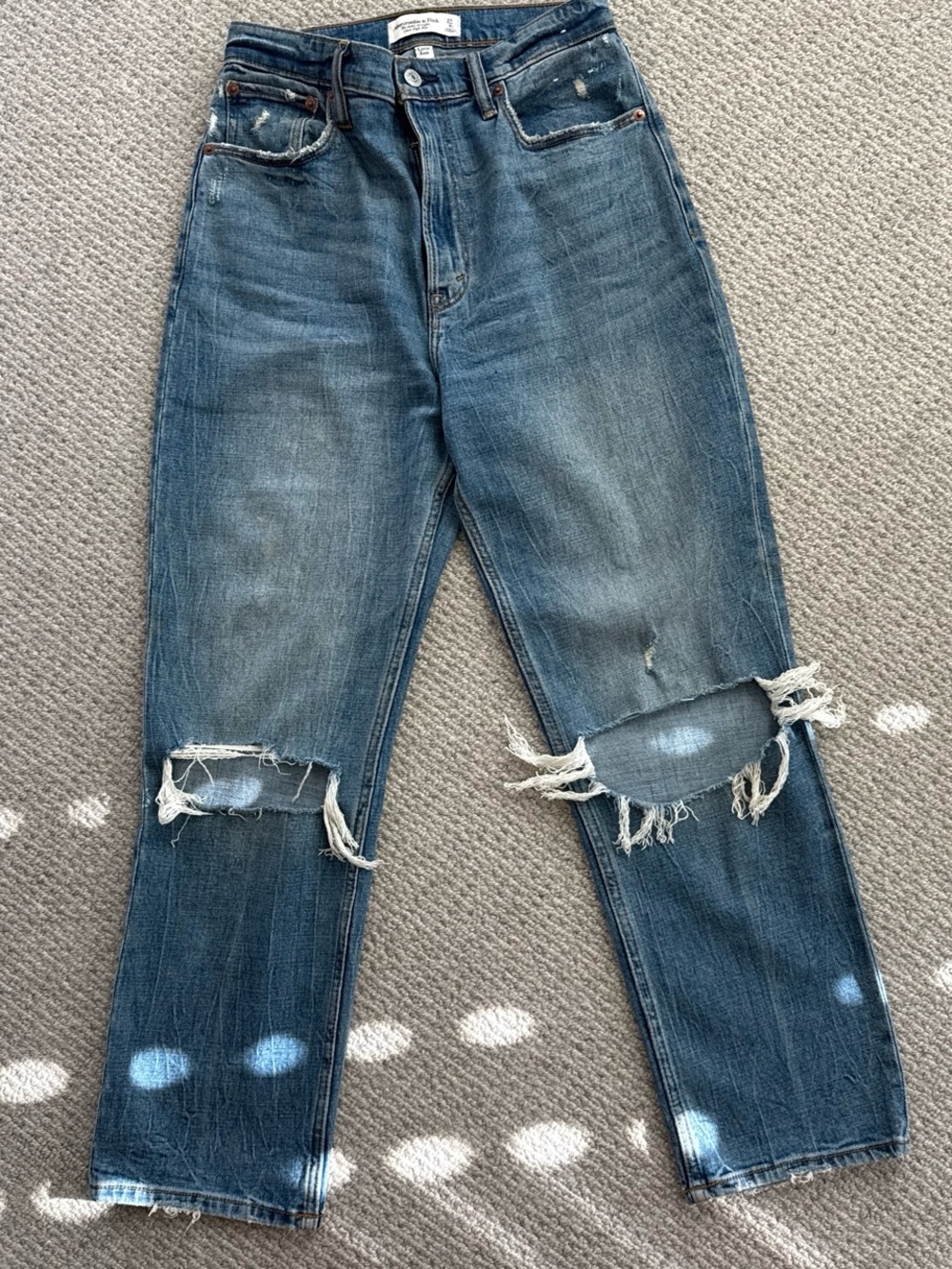 Abercrombie & Fitch Distressed Straight-Leg Jeans - Blue Wash
